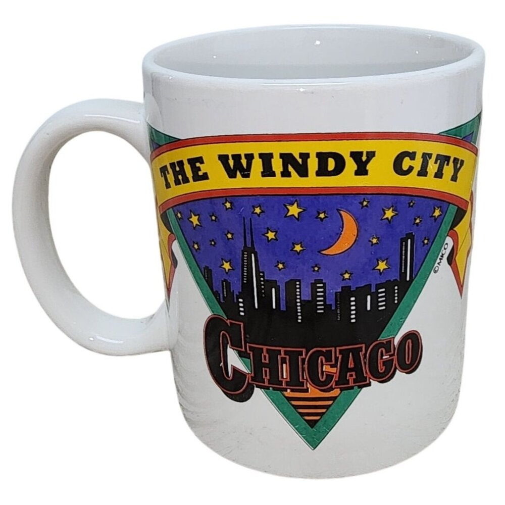 Vintage MICO The Windy City Chicago Night City Skyline Coffee Cup Mug Nighttime